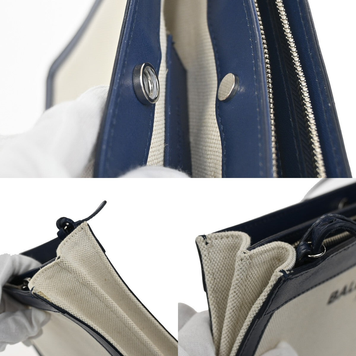 BALENCIAGA Logo 2Way Shoulder Clutch Hand Bag Canvas Leather Beige Blue 85FB718