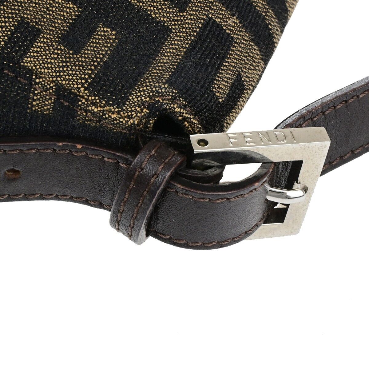 FENDI Logo Mamma Zucca Pattern Shoulder Bag Canvas Leather Brown Italy 25ED280