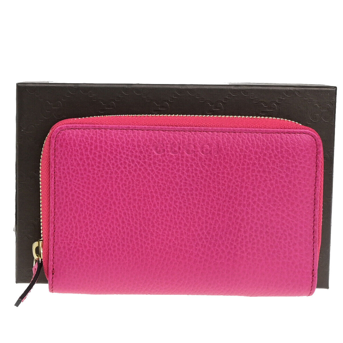 GUCCI Logo Zipper Around Wallet Purse Leather Pink Gold Italy 31RK310