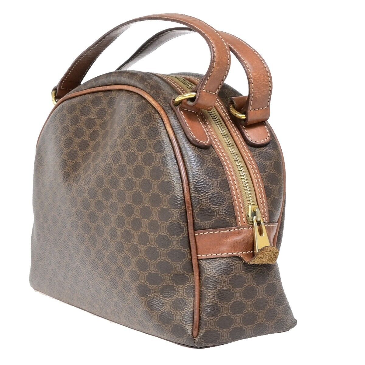 CELINE Logo Macadam Pattern Hand Bag PVC Leather Brown GHW Italy 66EB526