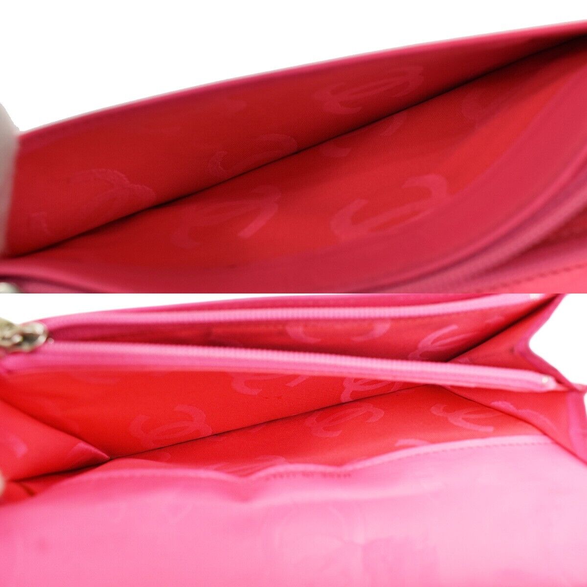 CHANEL CC Logo Cambon Long Bifold Wallet Leather Black Pink Italy 87SH089