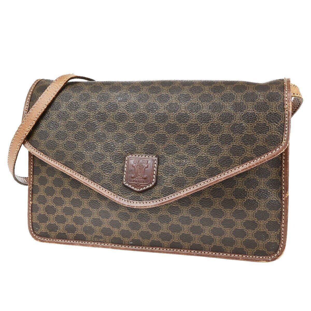 CELINE Macadam Pattern Crossbody 2Way Shoulder Clutch Bag PVC Leather BN 05FB242