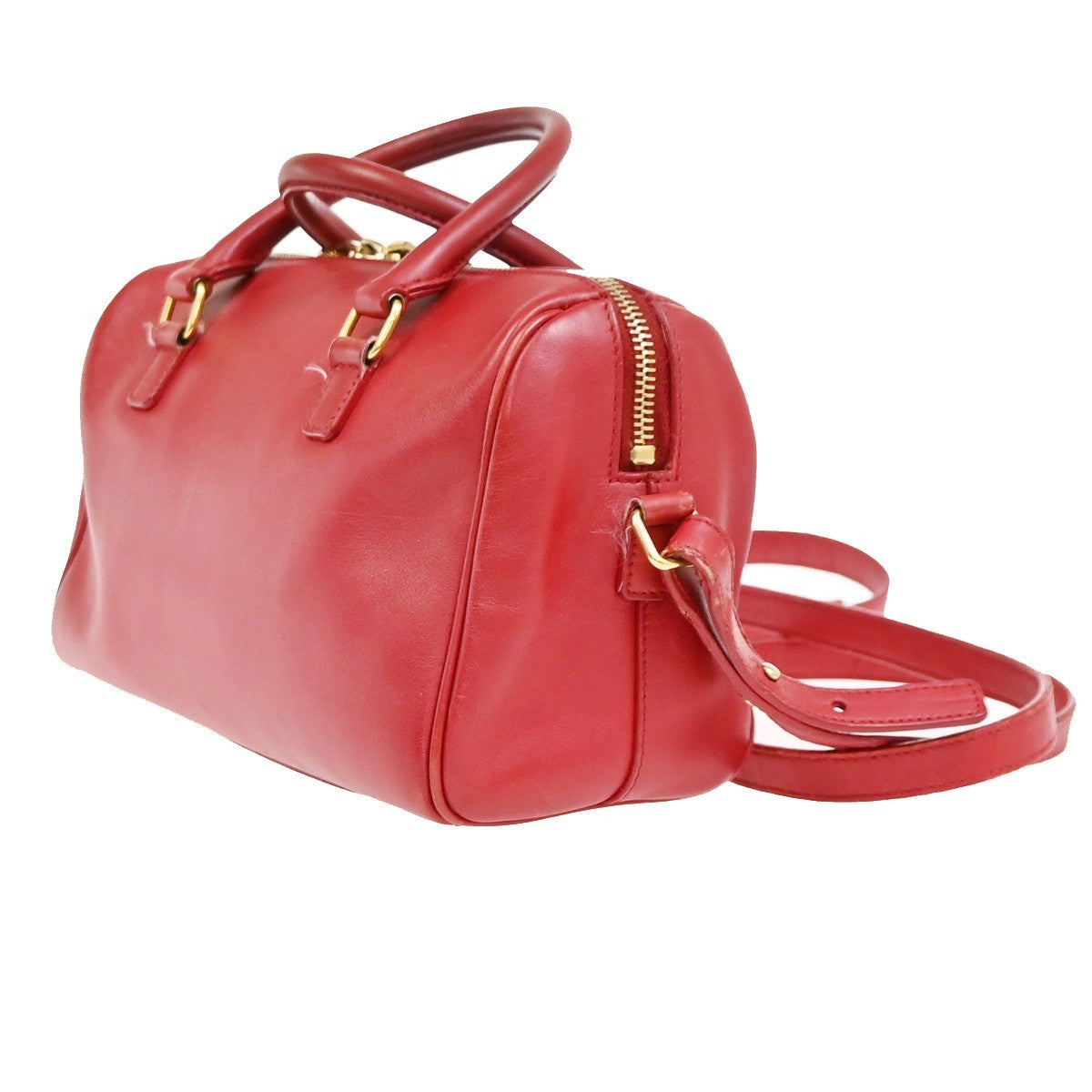 SAINT LAURENT Baby Duffle 2Way Shoulder Handbag Leather Red GHW Italy 86ZA293