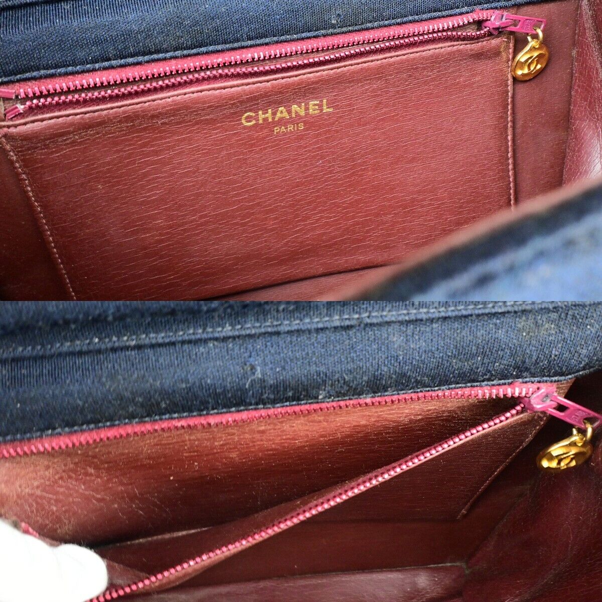 CHANEL CC Matelasse 25 Chain Shoulder Bag Canvas Leather Navy Blue GHW 78YF770