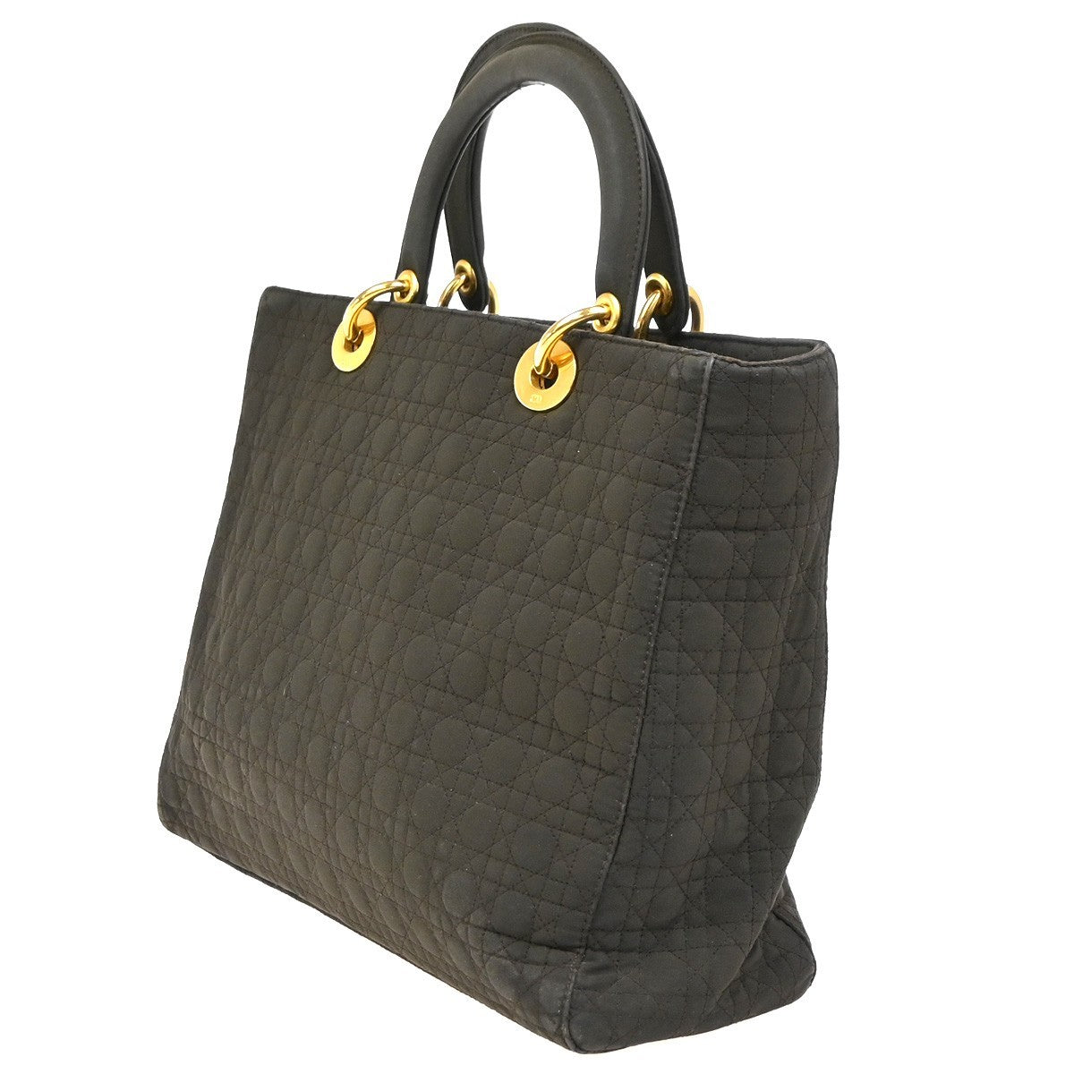 CHRISTIAN DIOR Logo Lady Cannage Hand Bag Nylon Leather Brown GHW Italy 70KC638