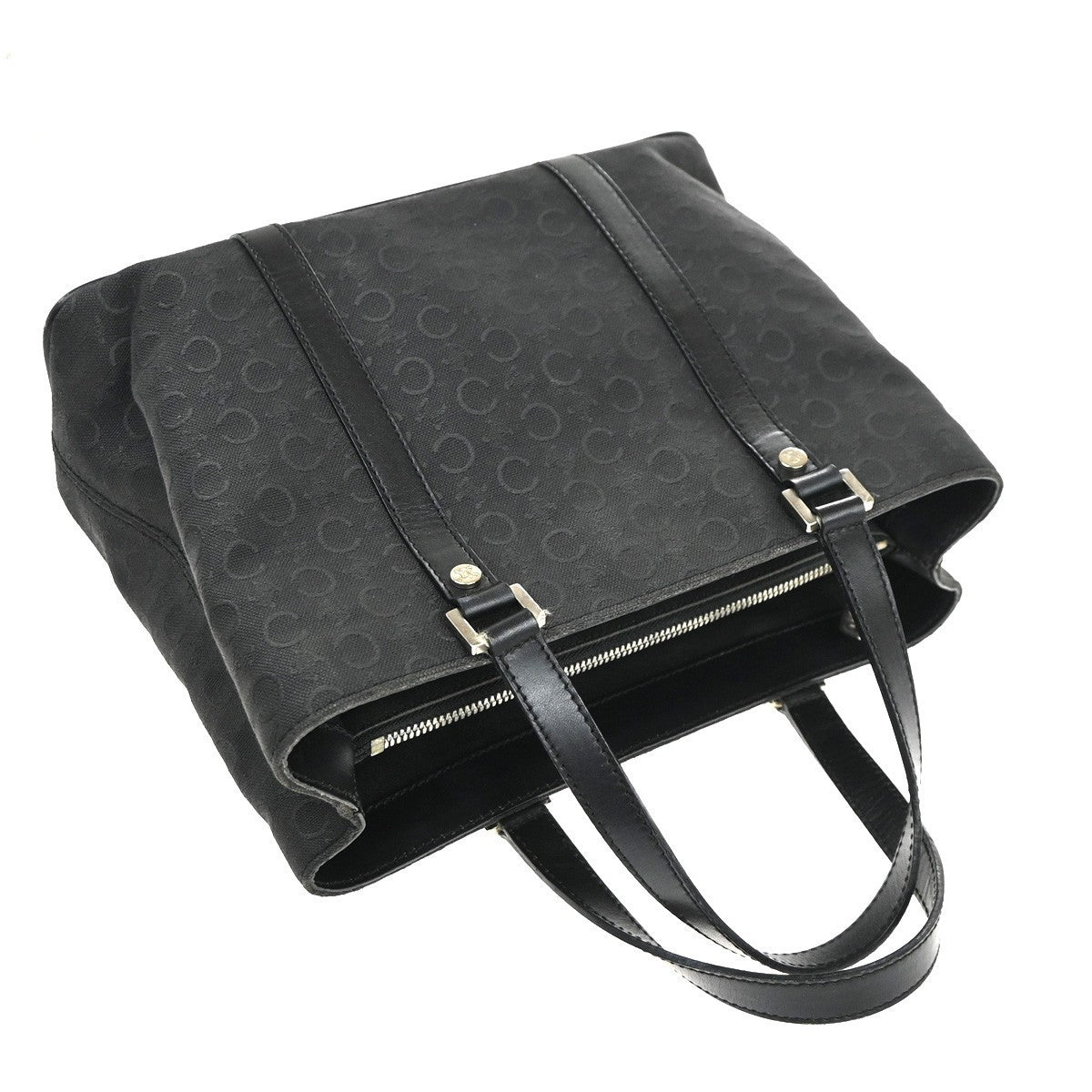 CELINE C Macadam Hand Bag Canvas Leather Black SHW Italy 02TA480