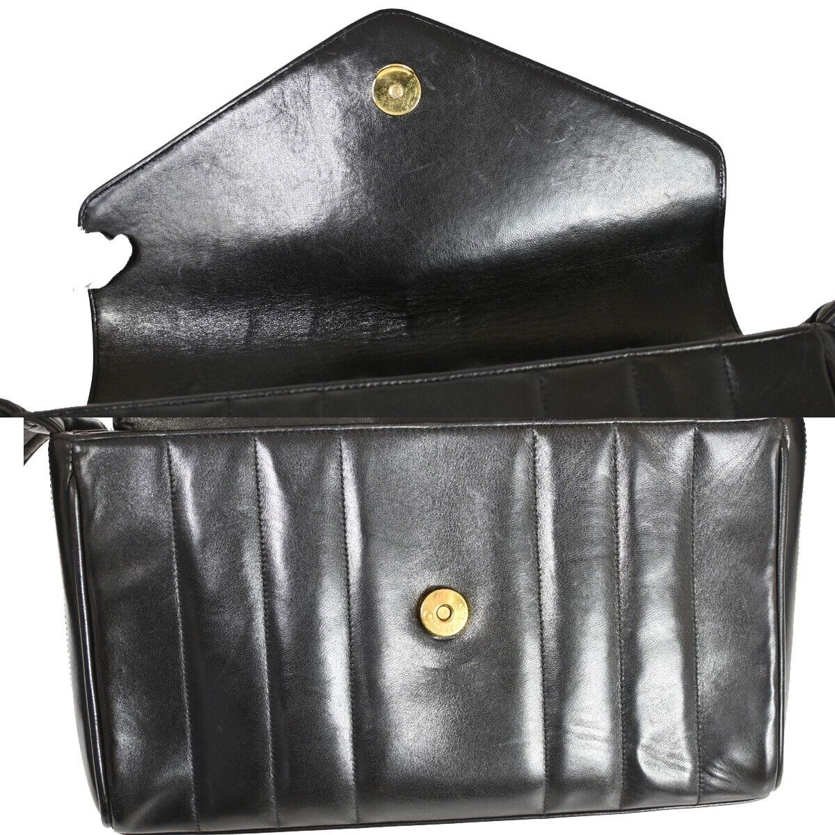CHANEL CC Logo Mademoiselle Shoulder Bag Leather Black GHW Vintage 373RF094