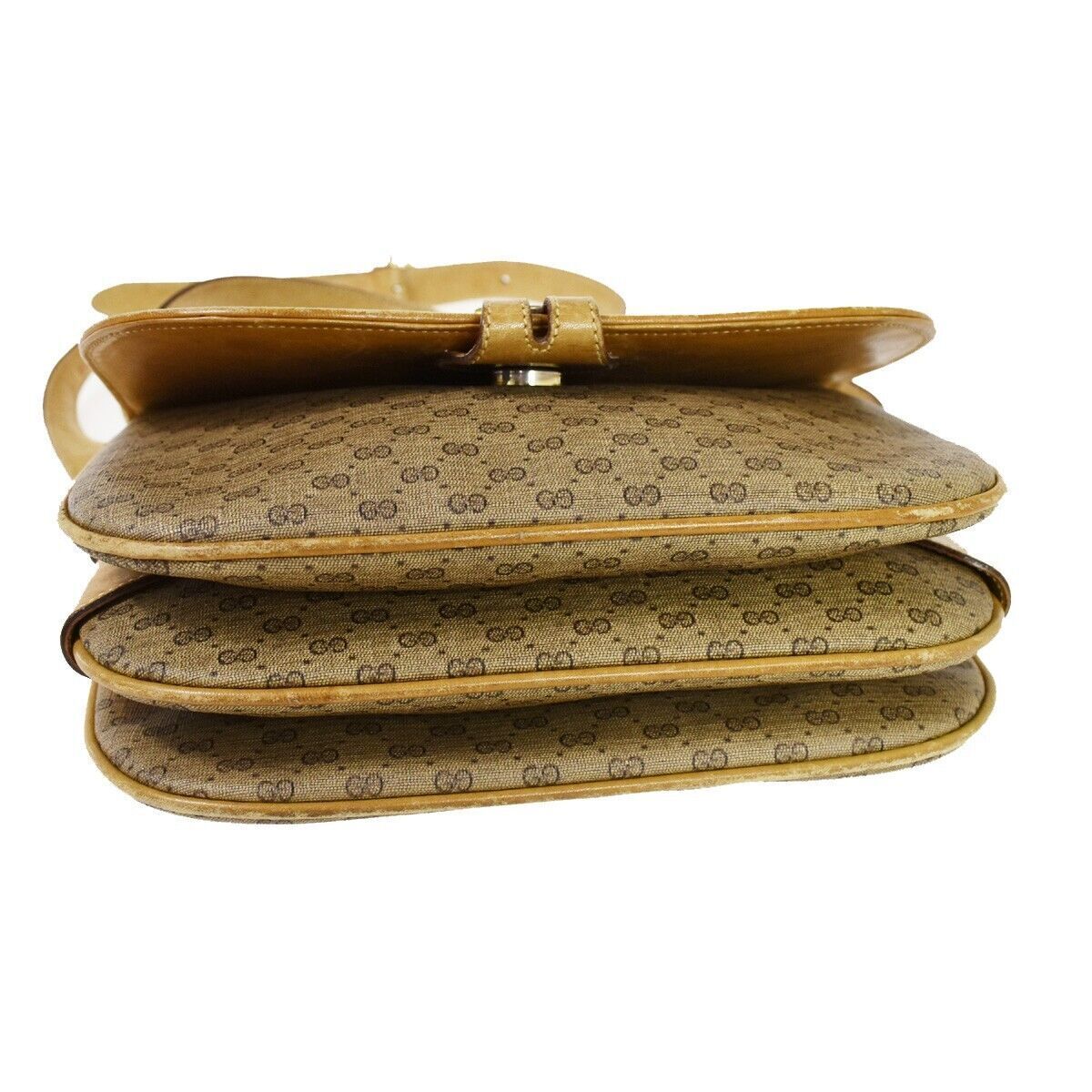 GUCCI Logo GG Pattern Shoulder Bag Leather Brown Gold Made In Italy 68YC146