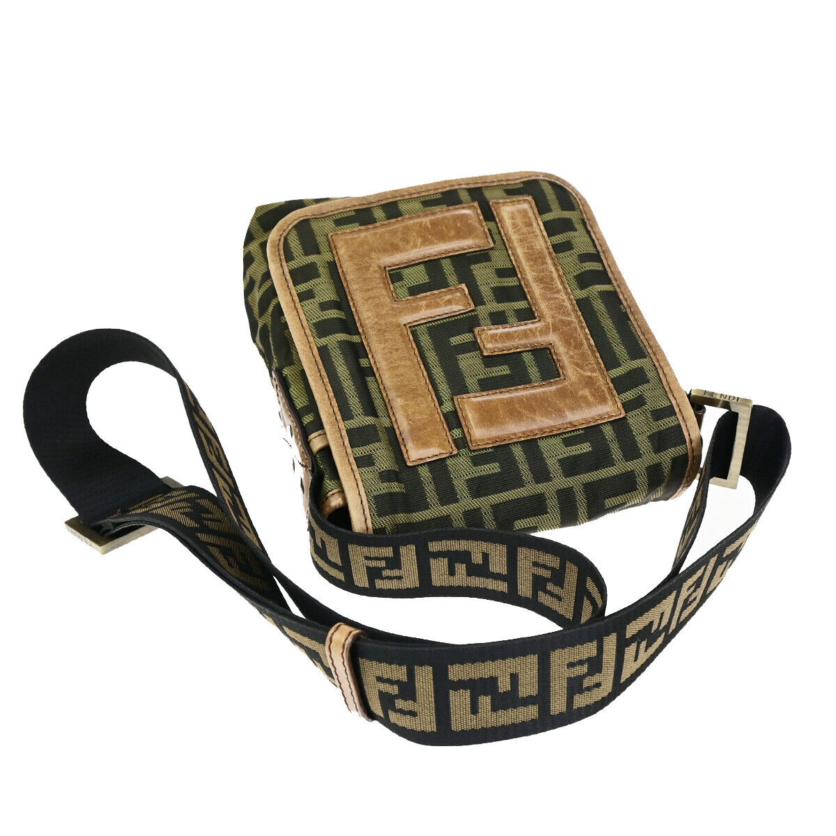 FENDI Logo Zucca Pattern Shoulder Bag Canvas Leather Brown GHW Italy 34SJ494