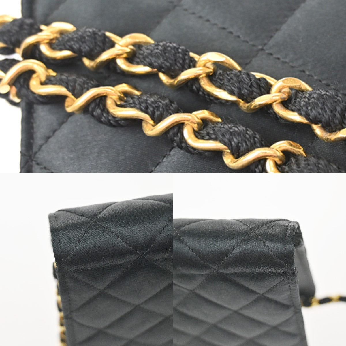 CHANEL CC Logo Mini Matelasse Chain Shoulder Bag Satin BK GHW Vintage 307RQ020