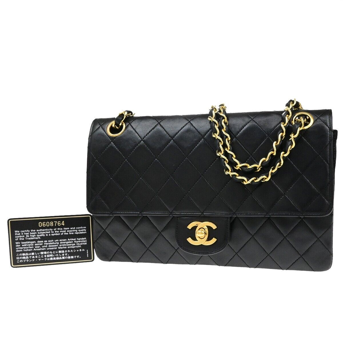 CHANEL CC Matelasse 25 Double Flap Chain Shoulder Bag Leather Black GHW 865RF209