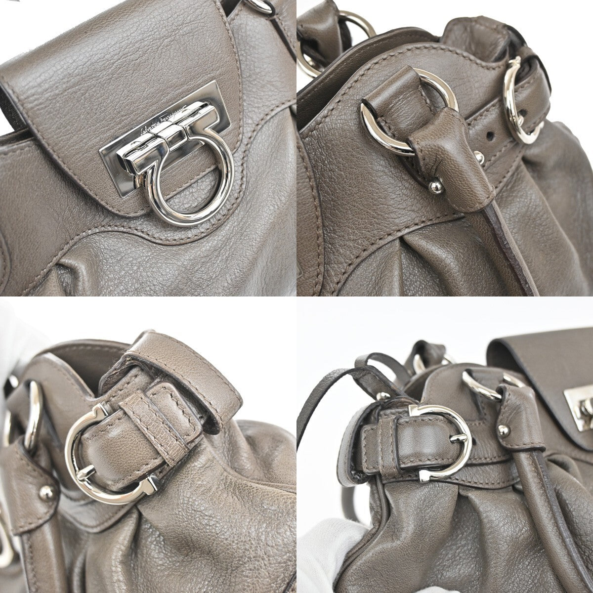SALVATORE FERRAGAMO Logo Marisa Gancini Shoulder Bag Leather Gray Italy 69FB813