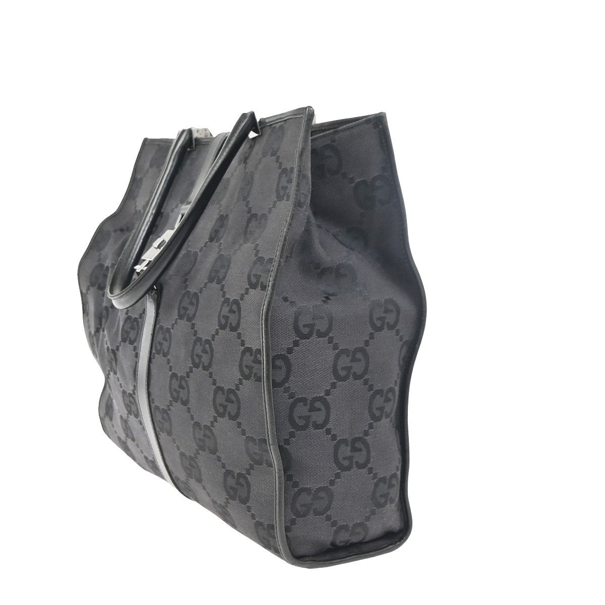 GUCCI GG Pattern Jackie Tote Hand Bag Canvas Leather Black SHW Italy 67ZA373