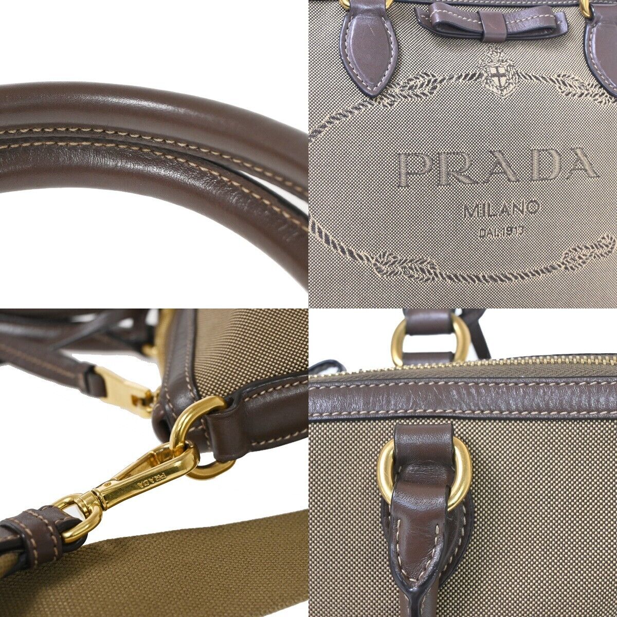 PRADA MILANO 2Way Crossbody  Shoulder Bag Canvas Leather Brown  70SH177