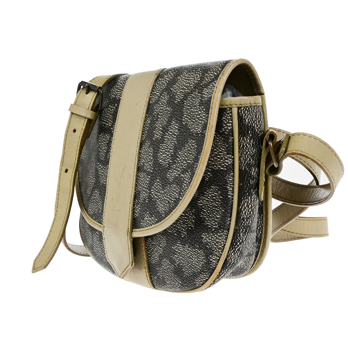 YVES SAINT LAURENT YSL Giraffe Pattern Shoulder Bag PVC Leather Brown 09YG312
