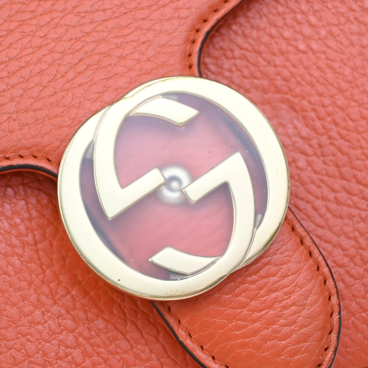 GUCCI Logo Interlocking G Chain Mini Shoulder Bag Leather Orange GHW 58KP125