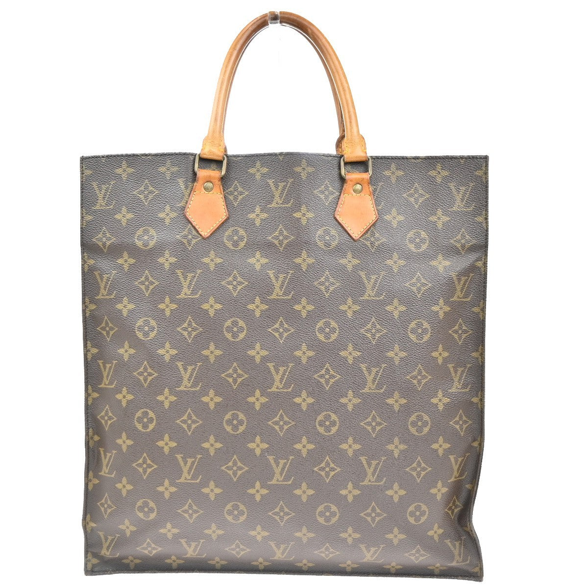 LOUIS VUITTON Logo Sac Plat Hand Tote Bag Monogram Leather Brown M51140 67MA451