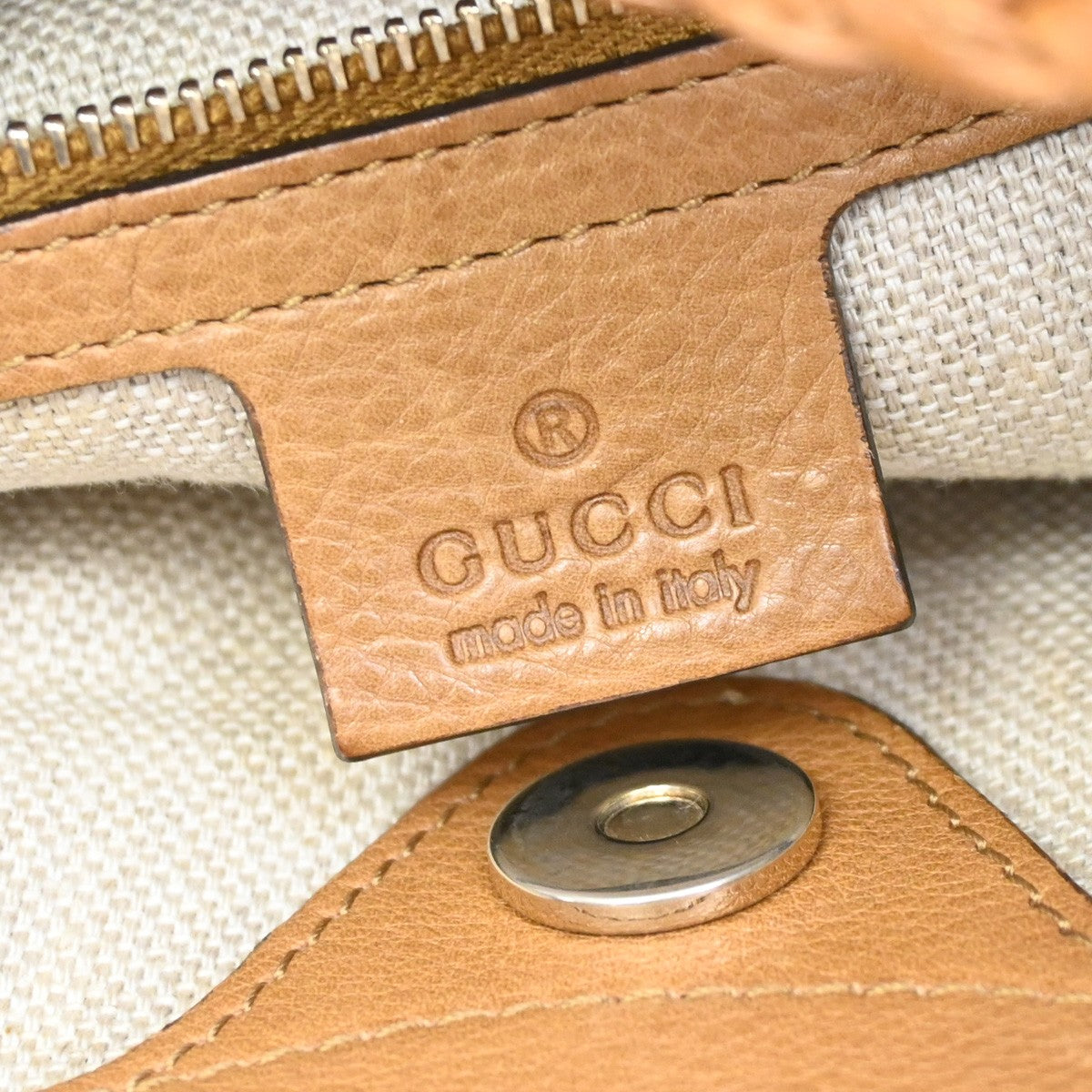 GUCCI Logo Marrakech GG Pattern Shoulder Hobo Bag Canvas Leather Brown 85YH679