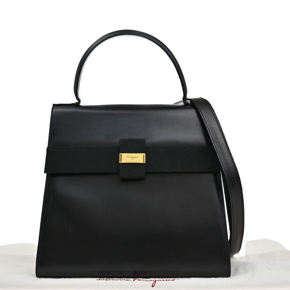 SALVATORE FERRAGAMO Vara 2Way Shoulder Hand Bag Leather Black GHW Italy 39FB617