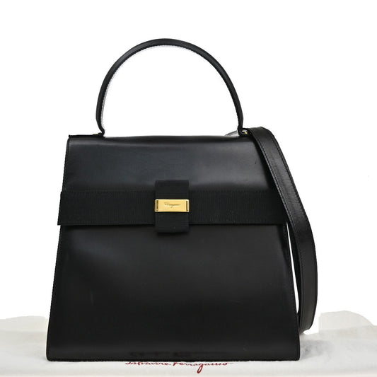 SALVATORE FERRAGAMO Vara 2Way Shoulder Hand Bag Leather Black GHW Italy 39FB617