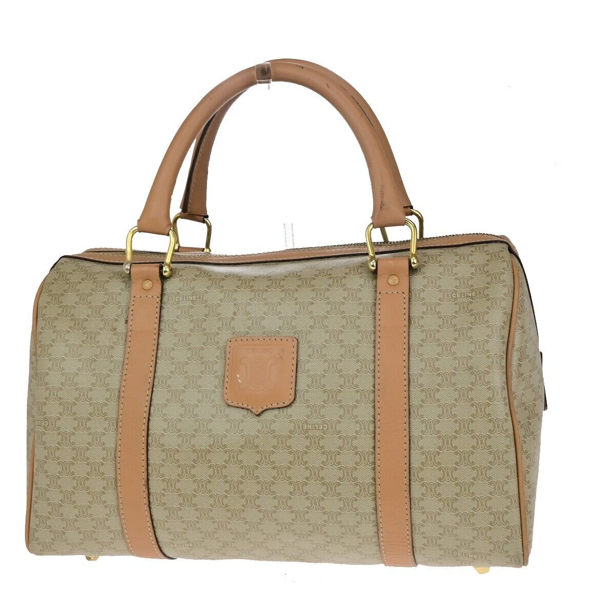 CELINE Macadam Pattern Travel Hand Bag PVC Leather Brown Gold Italy 67EC975