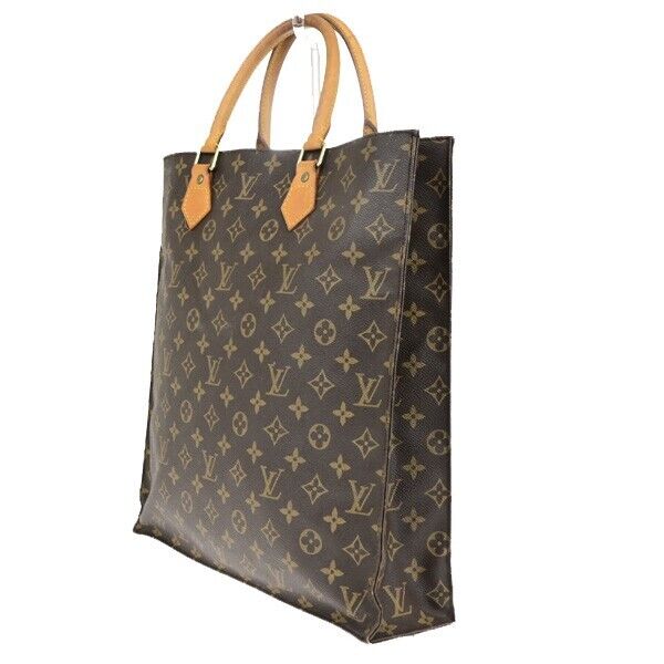 LOUIS VUITTON Logo Sac Plat Hand Tote Bag Monogram Leather Brown M51140 69ED402