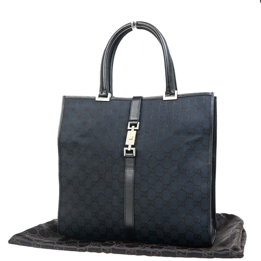 GUCCI Logo Jackie GG Pattern Shoulder Hand Bag Canvas Leather Black SHW 62EC878