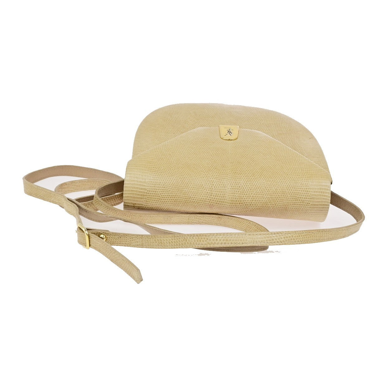 YVES SAINT LAURENT YSL Logo Mini Shoulder Bag Embossing Leather Beige 80YJ272