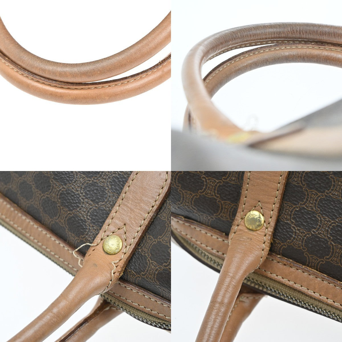 CELINE Logo Macadam Pattern Handbag PVC Leather Brown GHW Italy 63CA648