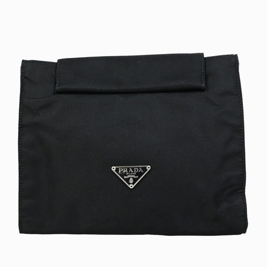 PRADA Logo Pouch Bag Nylon Black Nero Silver Made in Italy 09EB868