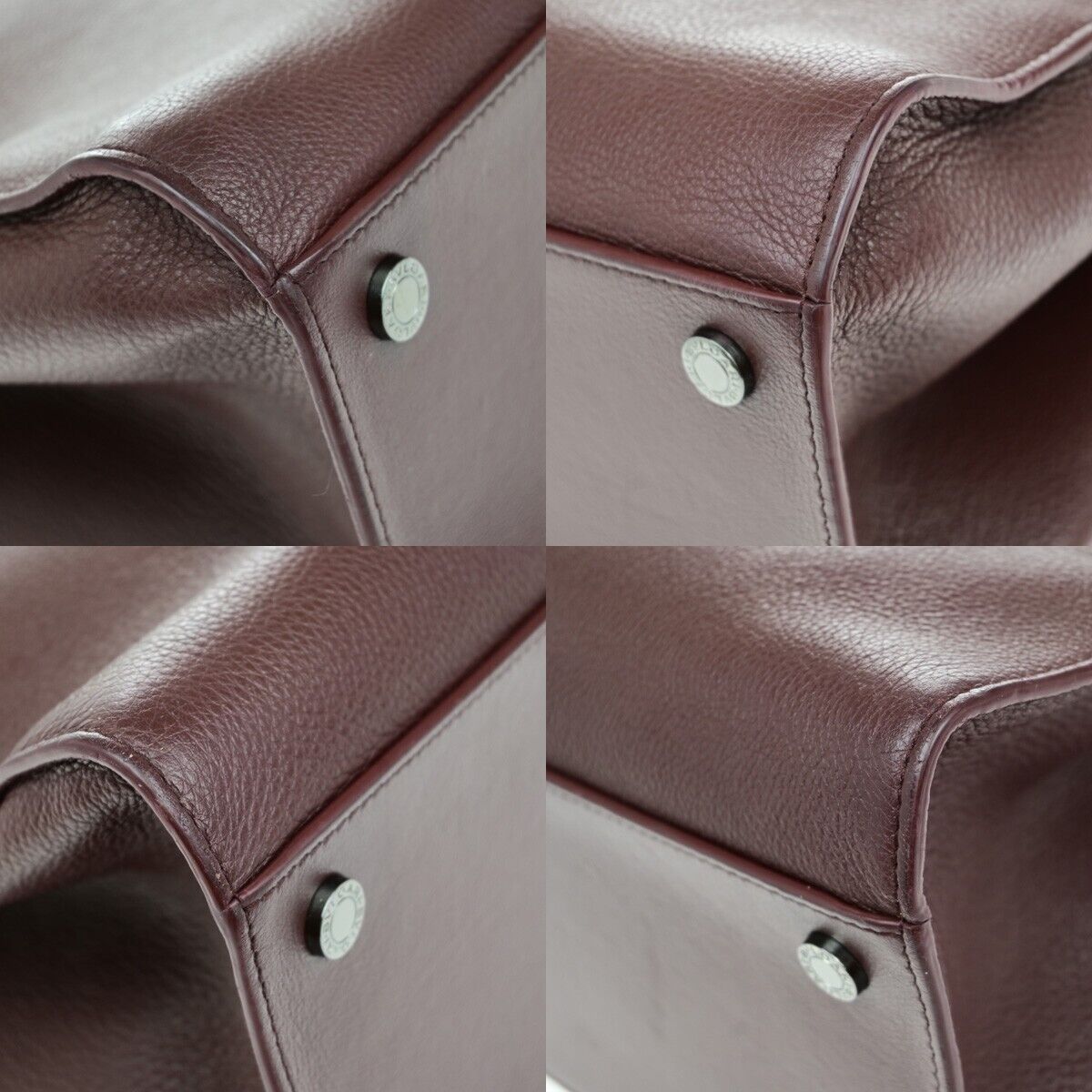 BVLGARI Logo Infinity Tote Hand Bag Leather Red Burgundy Silver Italy 98ED855