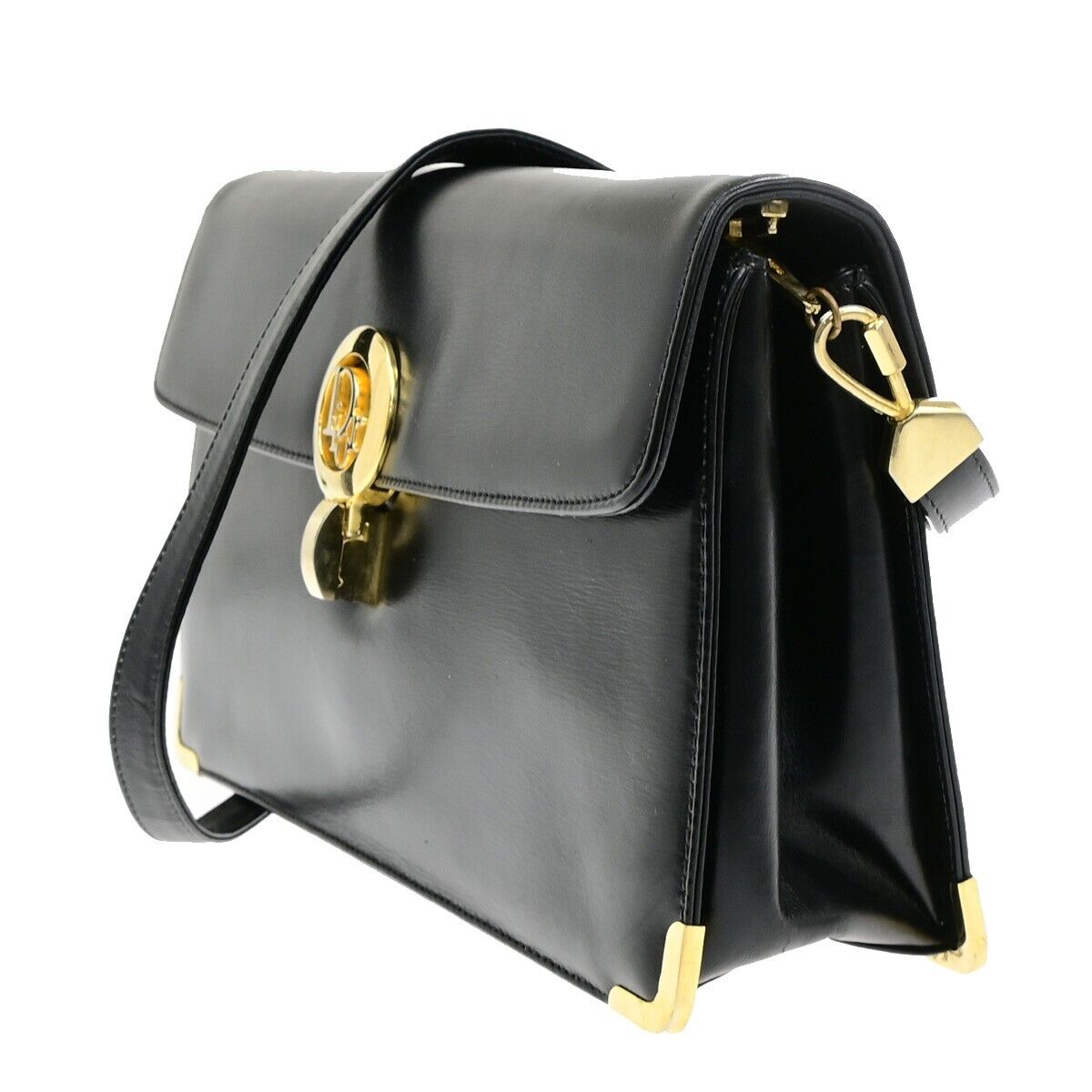 CHRISTIAN DIOR Logo Shoulder Bag Leather Black GHW 33ED426