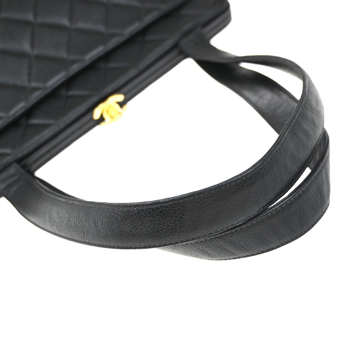 CHANEL Matelasse Hand Bag Grained Calfskin Leather Black Vintage 678RP050