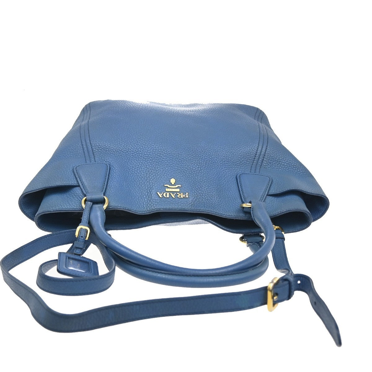PRADA Logo 2way Shoulder Hand Bag Vitello Daino Leather Blue GHW 76MA442