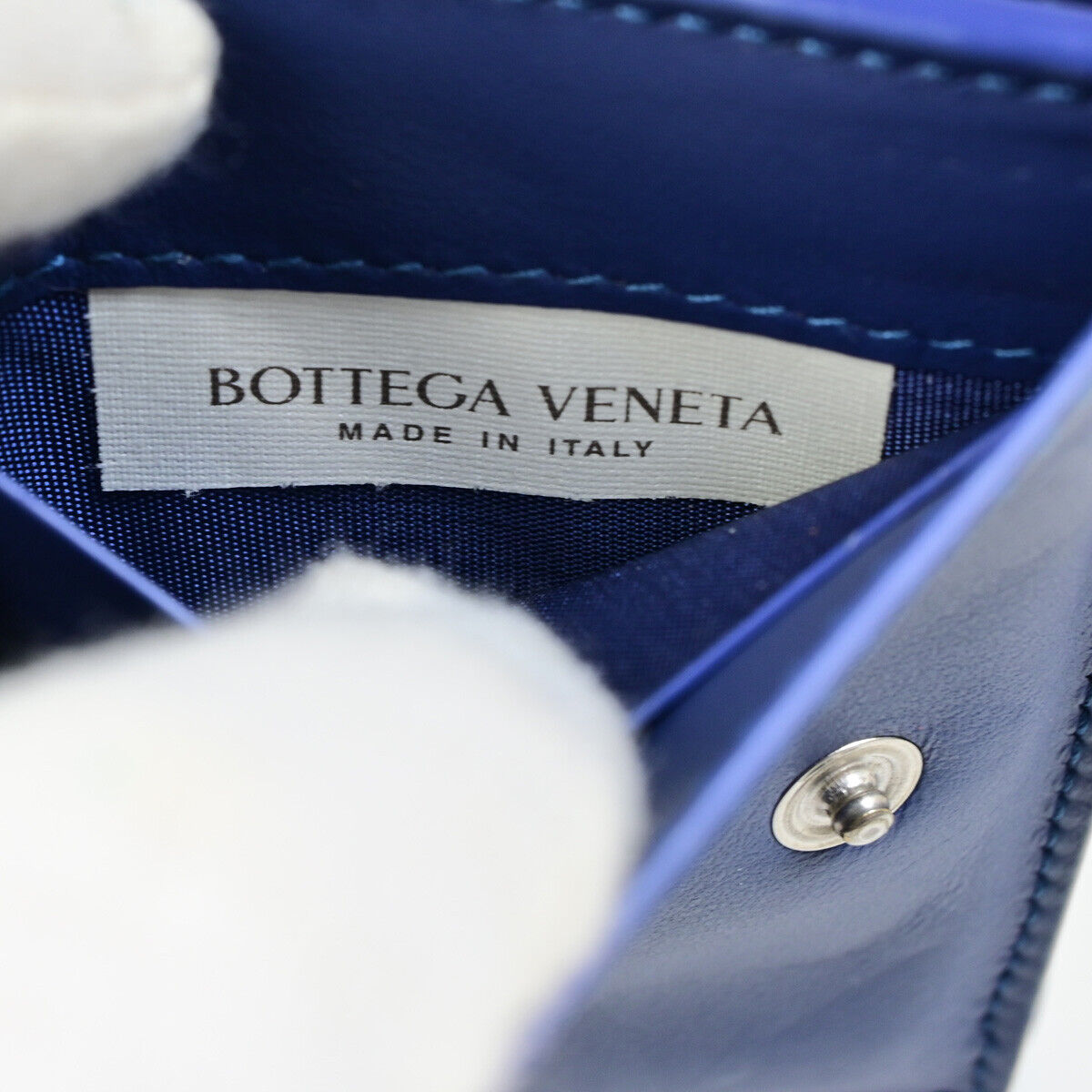 BOTTEGA VENETA INTRECCIATO Trifold Wallet Purse Leather Blue Italy 35SJ106