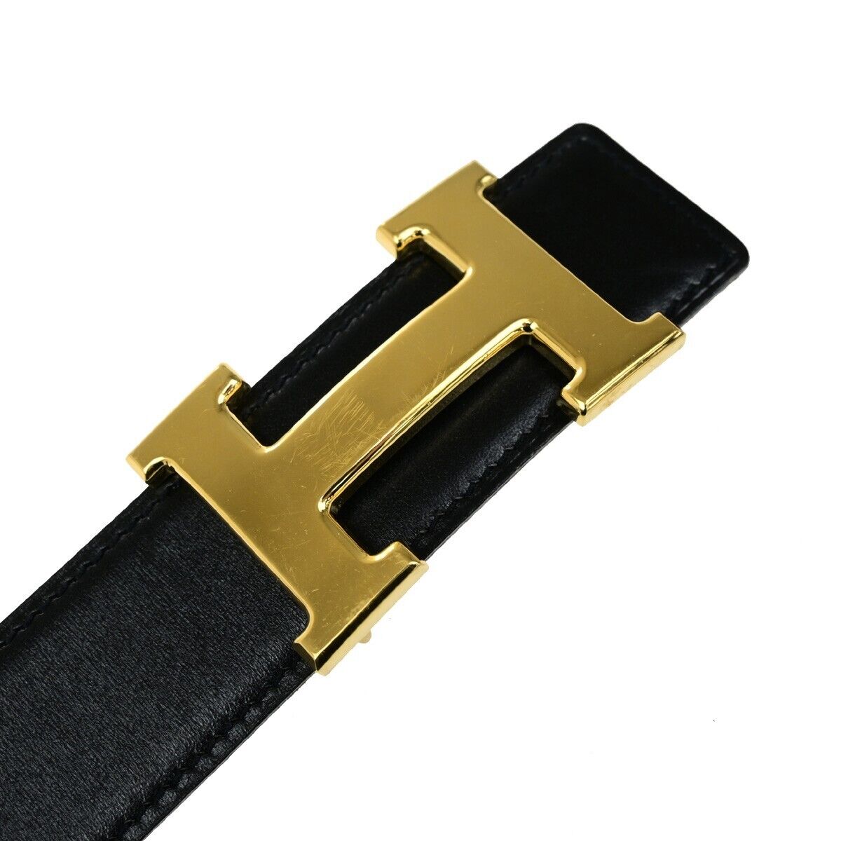 HERMES H Logo Constance Reversible Buckle Belt Leather #65 Black Brown 89YH515