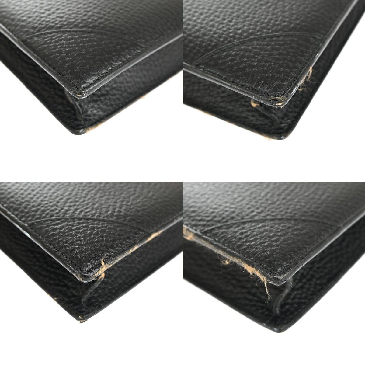 LOEWE Logo Anagram Briefcase Hand Bag Leather Key Black Gold Spain 61GA035