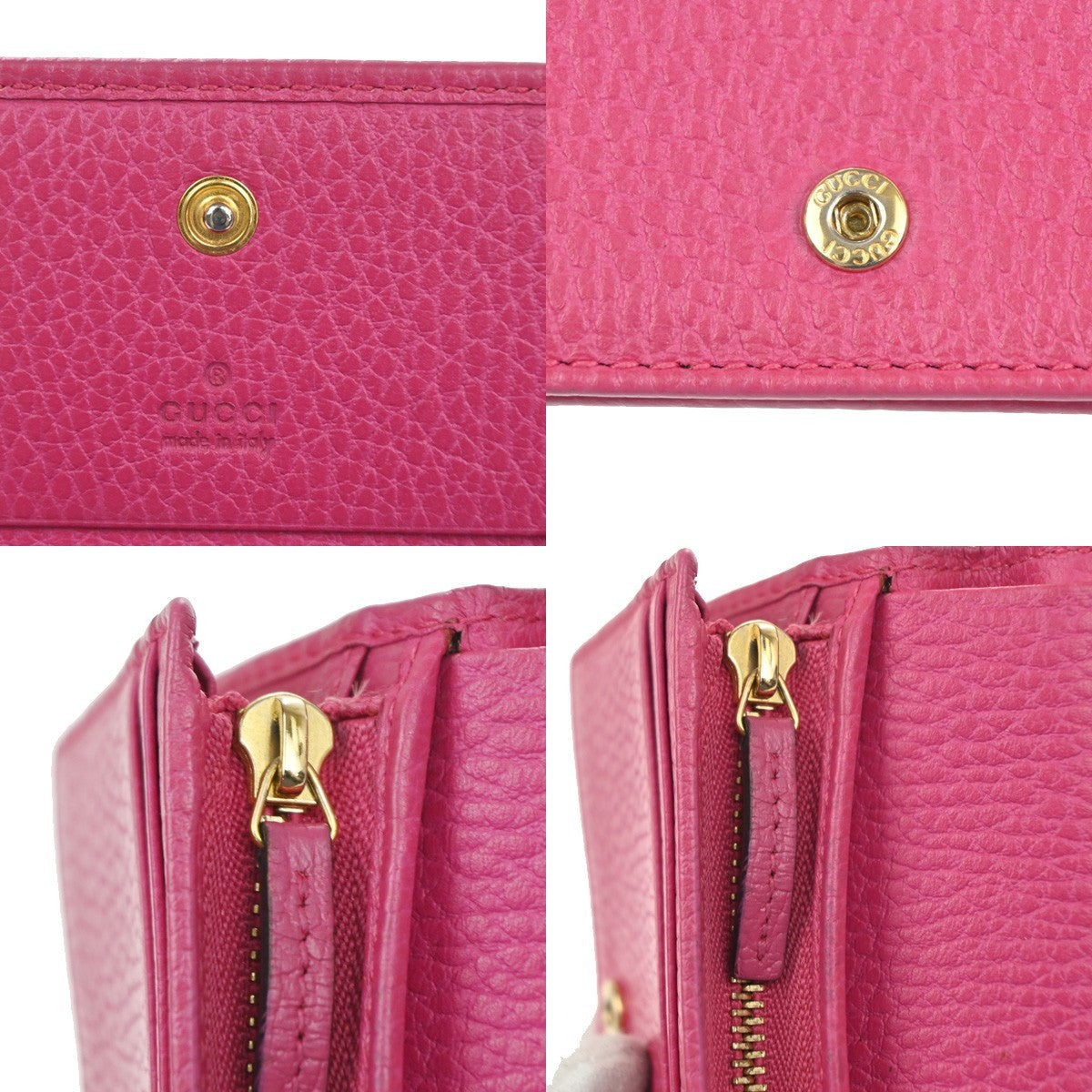 GUCCI Logo GG Marmont Trifold Compact Wallet Leather Pink GHW Italy 37MA483