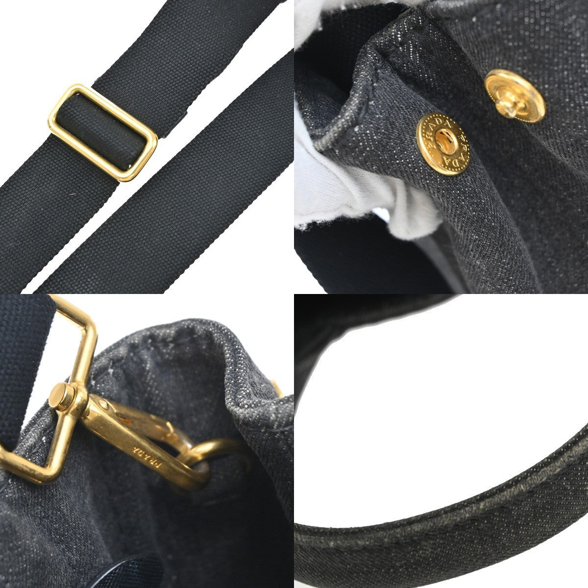 PRADA Logo Canapa 2Way Shoulder Hand Bag Canvas Leather Black GHW 77KP370