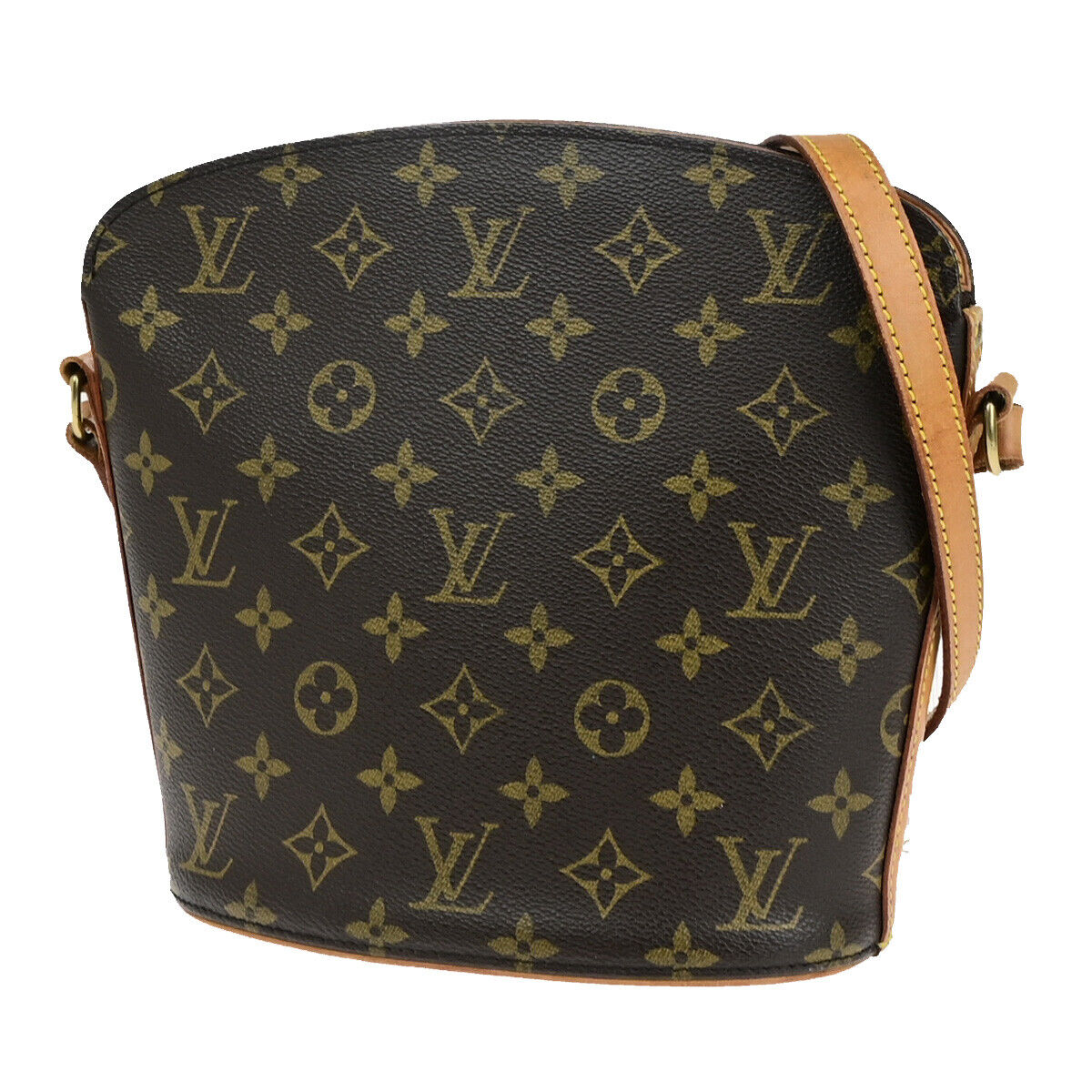 LOUIS VUITTON Logo Drouot Shoulder Bag Monogram Leather Brown M51290 73YF424