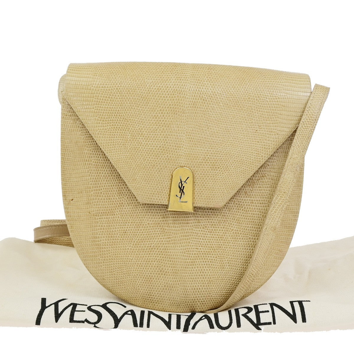YVES SAINT LAURENT YSL Logo Mini Shoulder Bag Embossing Leather Beige 80YJ272