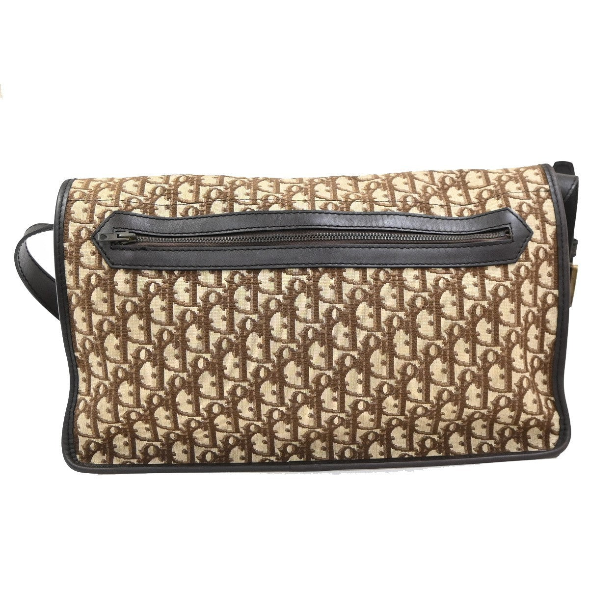 CHRISTIAN DIOR Logo Trotter Pattern Shoulder Bag Canvas Leather Brown 70KP521