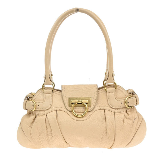 SALVATORE FERRAGAMO Logo Marisa Gancini Shoulder Bag Leather Beige Italy 04EE747