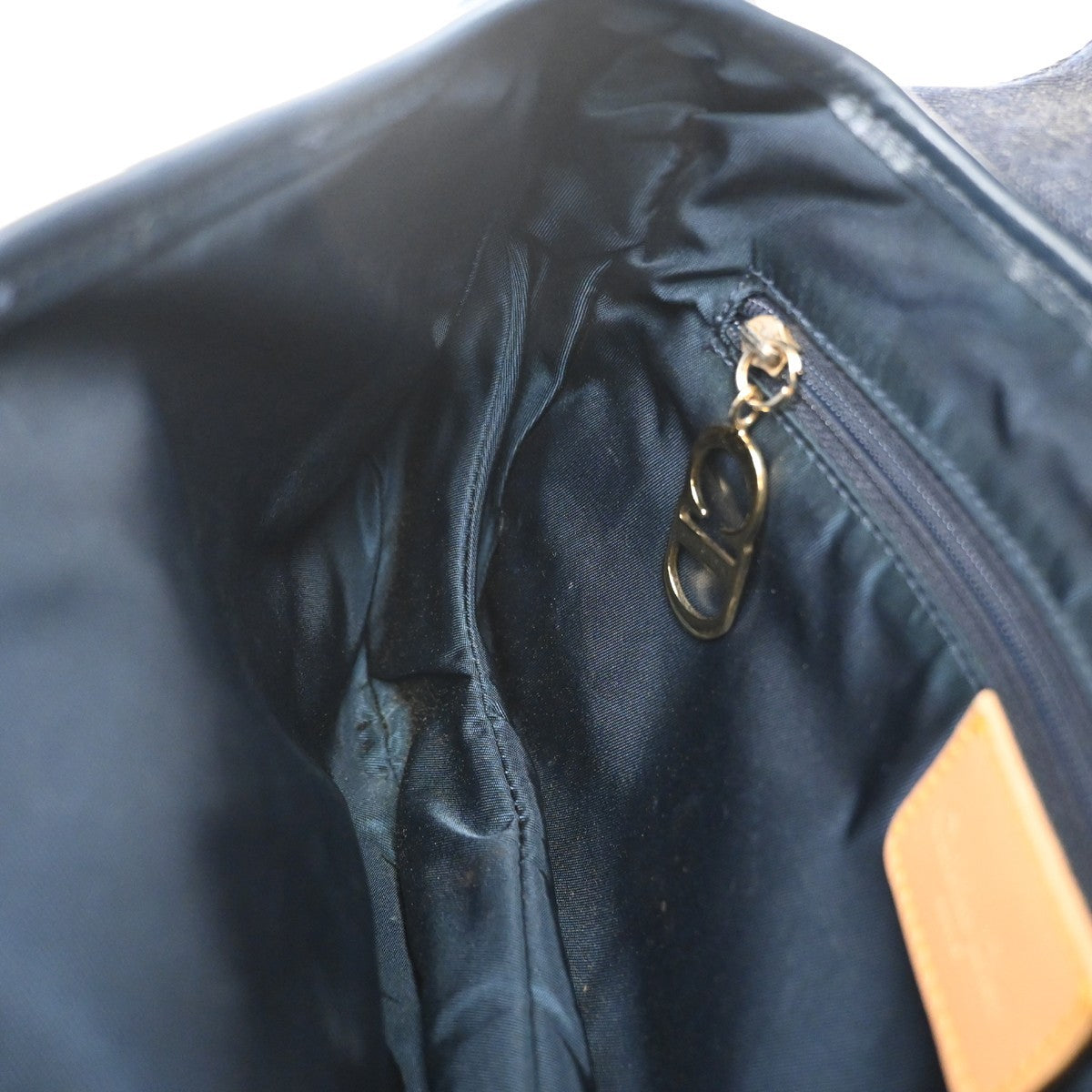 CHRISTIAN DIOR Double Saddle Denim Shoulder Bag Canvas Leather Blue 308RP166