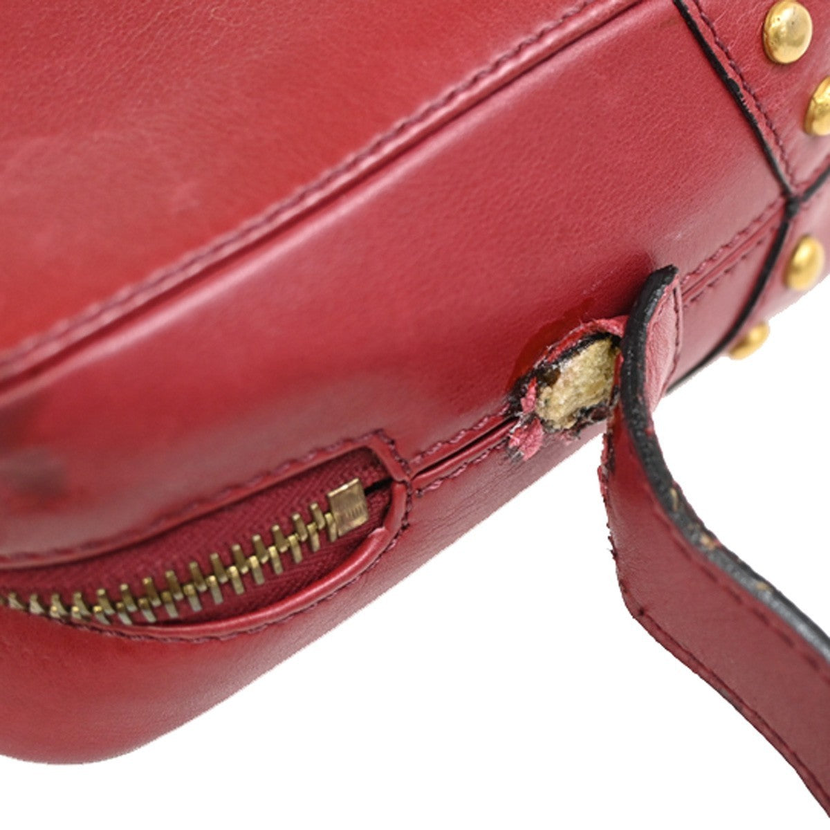CELINE PARIS Logo Circle Studs Shoulder Bag Leather Red Gold Italy 62KP173