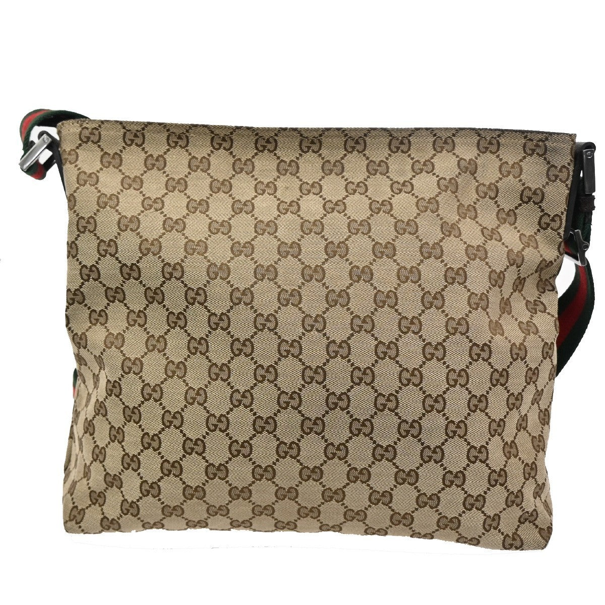 GUCCI Logo GG Pattern Web Messenger Bag Canvas Leather Brown SHW Italy 34KC493