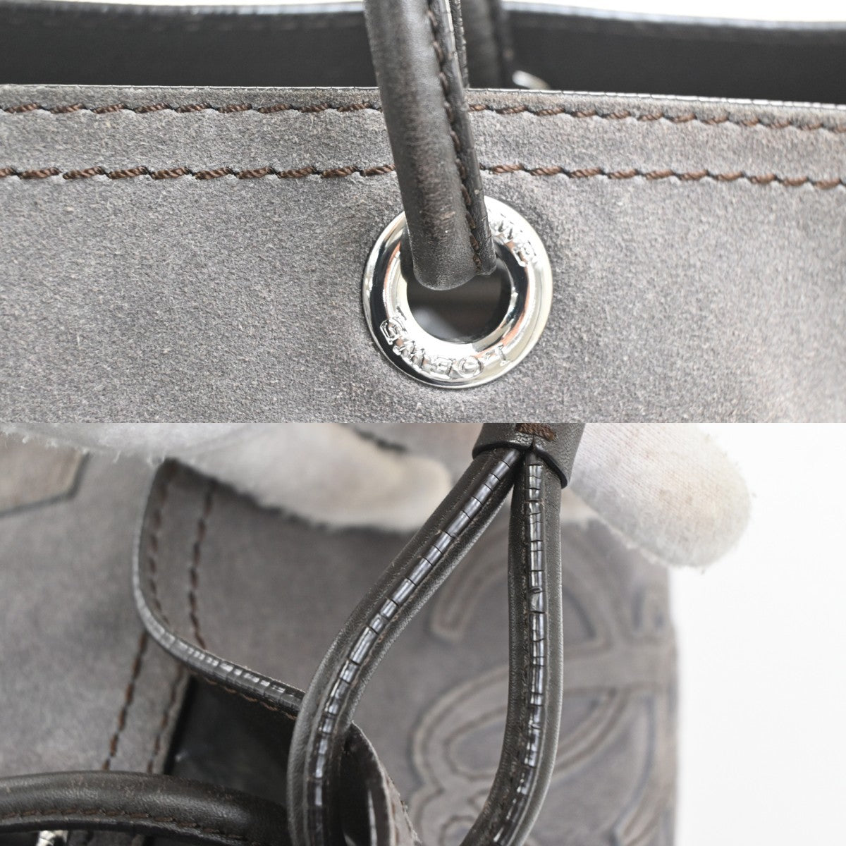 LOEWE Anagram Logo Tote Shoulder Bag Suede Leather Gray Brown SHW 10TA571