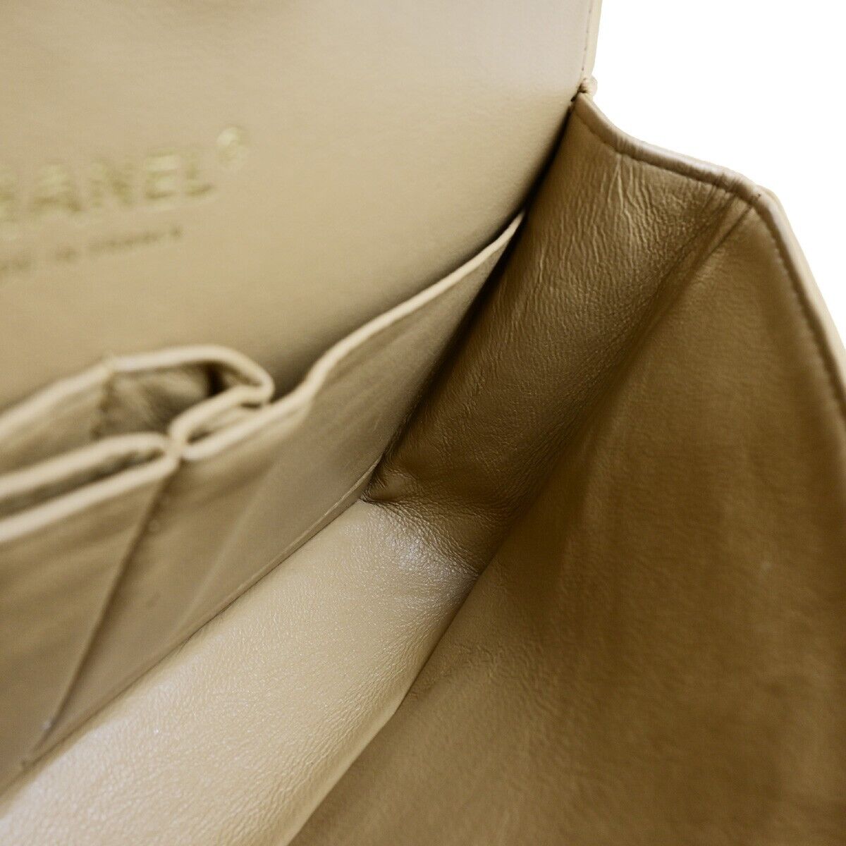 CHANEL CC Matelasse 25 Double Flap Chain Shoulder Bag Leather Beige GHW 310RK685