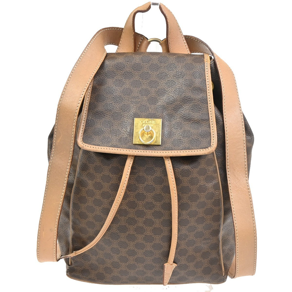 CELINE Logo Macadam Pattern Backpack Bag PVC Leather Brown GHW 87CA858