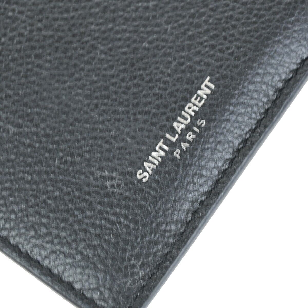SAINT LAURENT Logo Coin Wallet Purse Leather Black Silver Made In Italy 62HB970